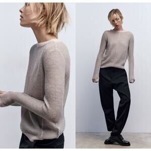 Zara Gray with Pink Edging Lightweight Sweater, Women's Size S, EUC